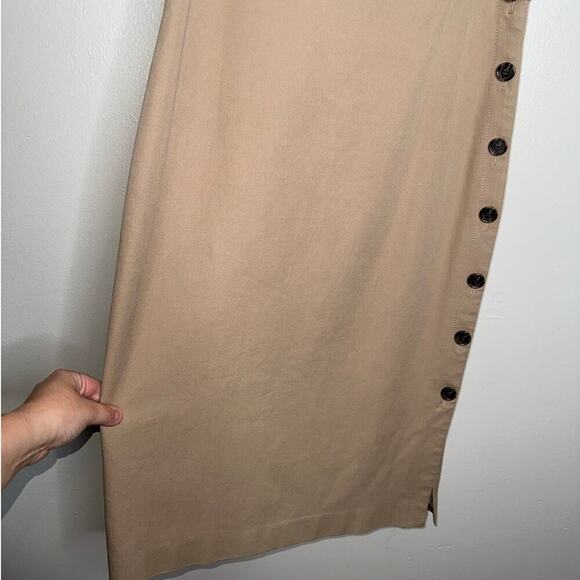 Ann Taylor Tan Beige Side Button Sheath Dress Sleeveless Midi Career 10 Tall - Picture 5 of 7